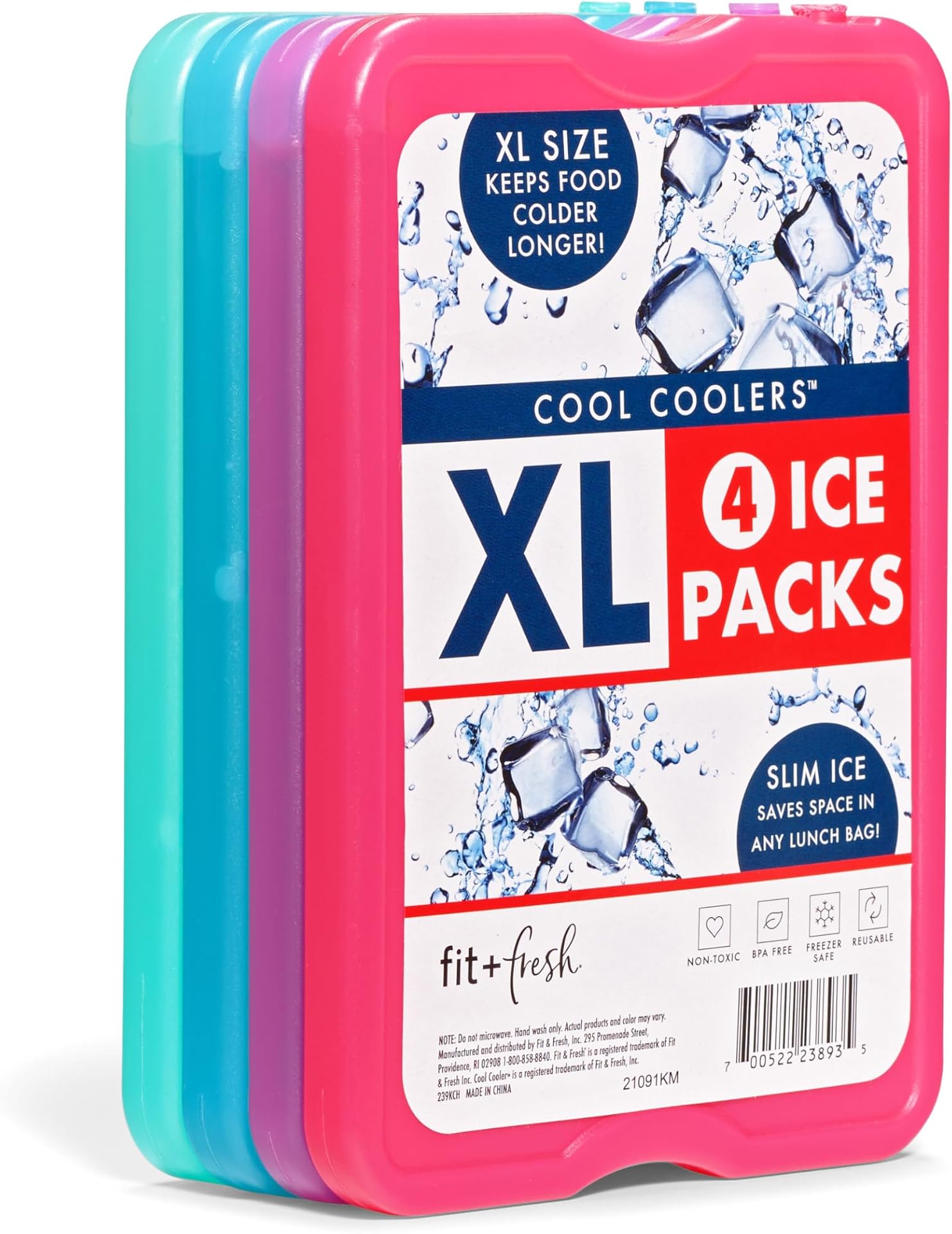 Fit & Fresh Cool Coolers Slim Ice Packs, 4 Pack